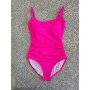 Eomenie Hot Pink Ruched One Piece Swimsuit Tummy Control Neon Pink Size S NWT